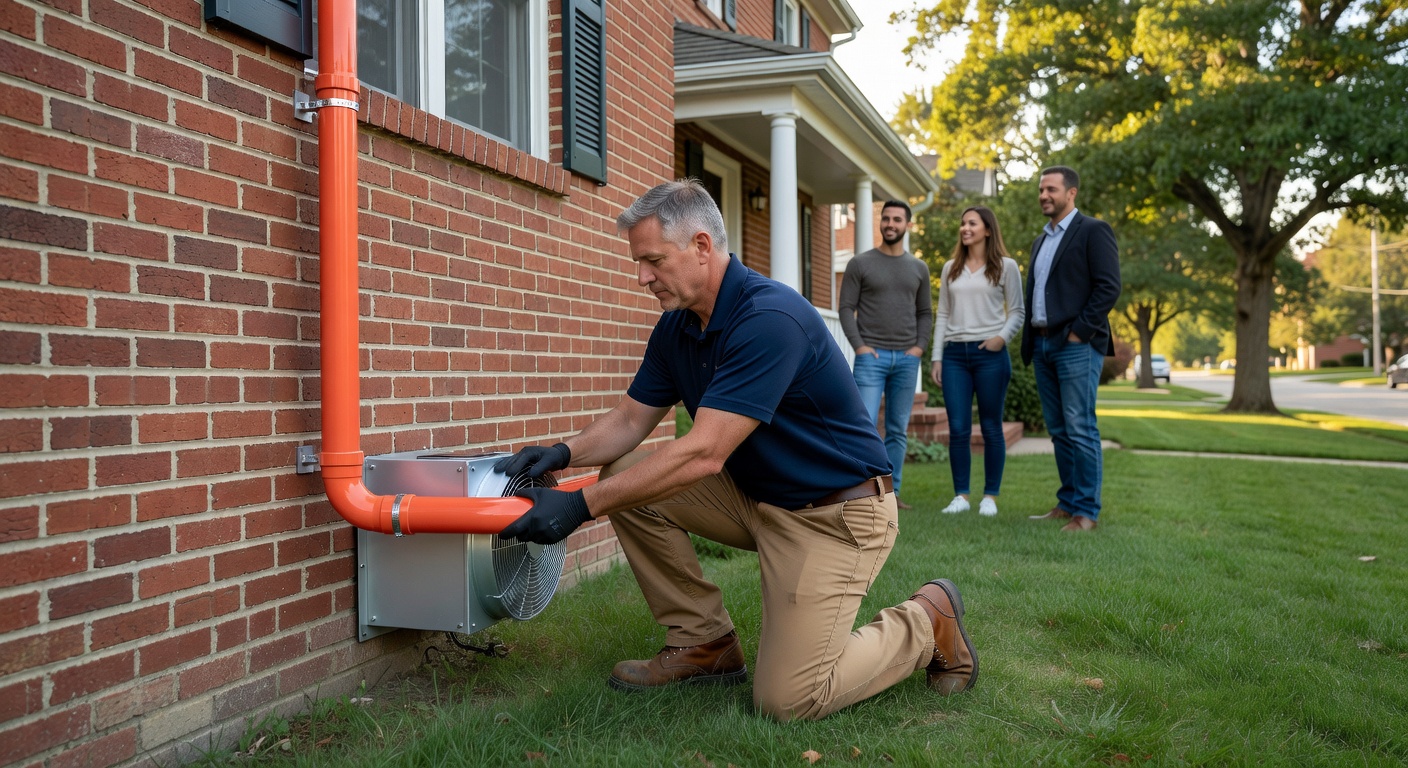 radon mitigation system PVC pipe exterior home installation