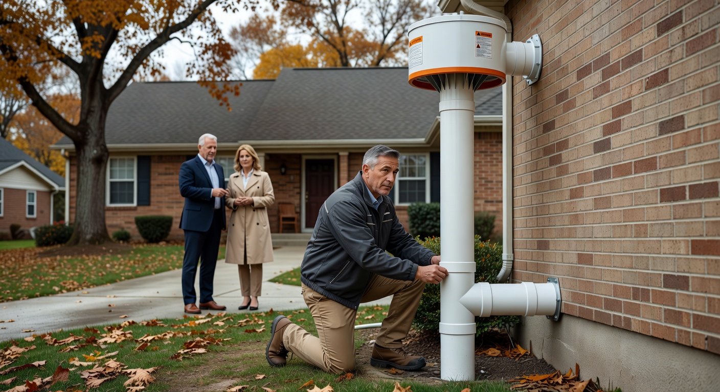 radon mitigation fan exterior pipe residential home