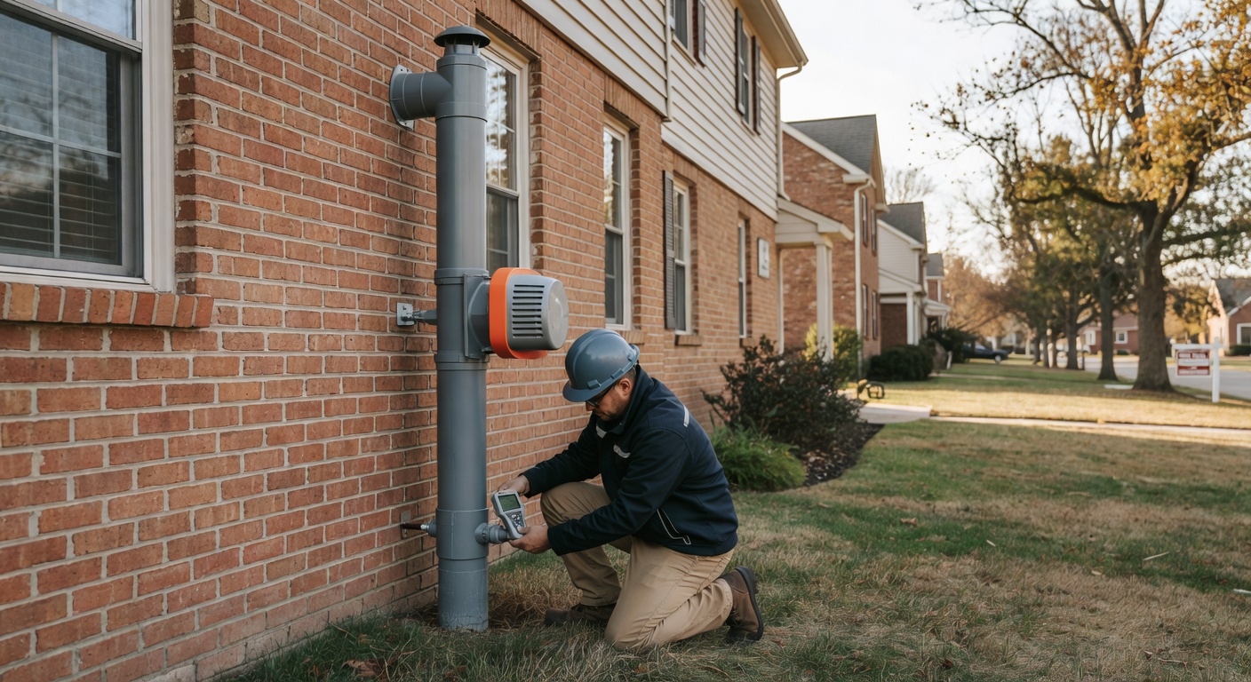 radon mitigation fan exhaust pipe exterior house
