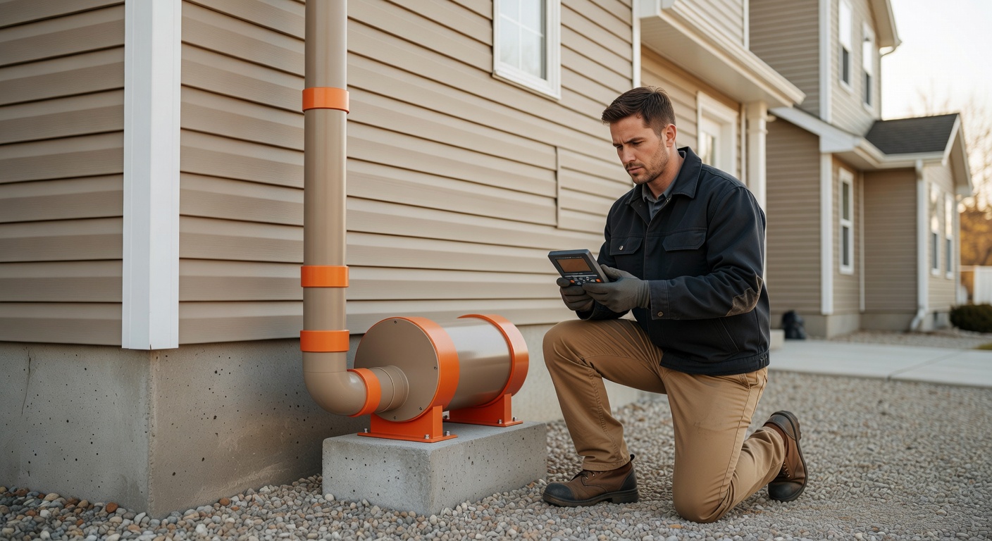 radon mitigation system pipe fan exterior residential home