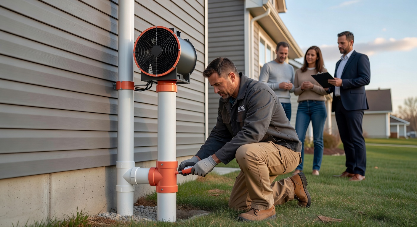 radon fan vent pipe exterior home installation
