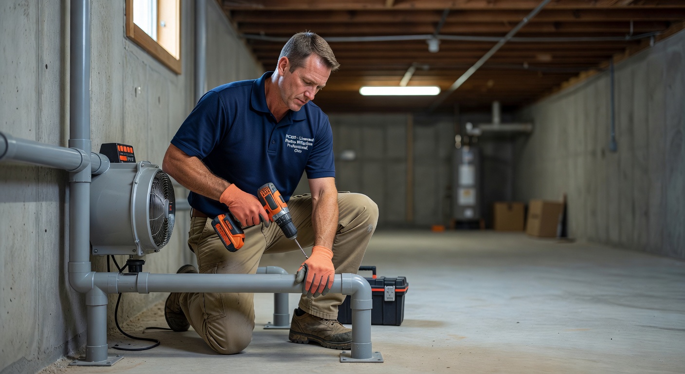 licensed radon mitigation professional installing system Ohio home