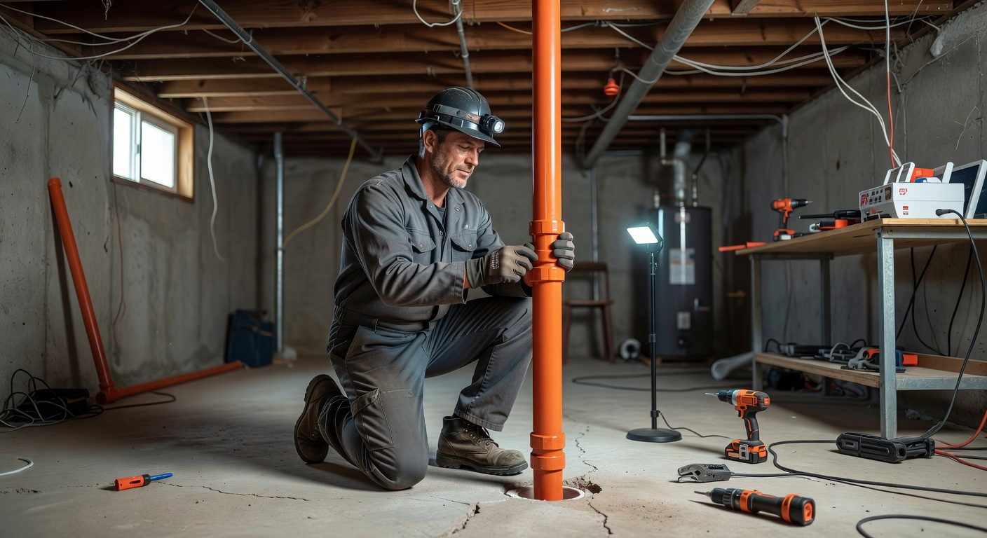 radon technician installing mitigation system Ohio basement