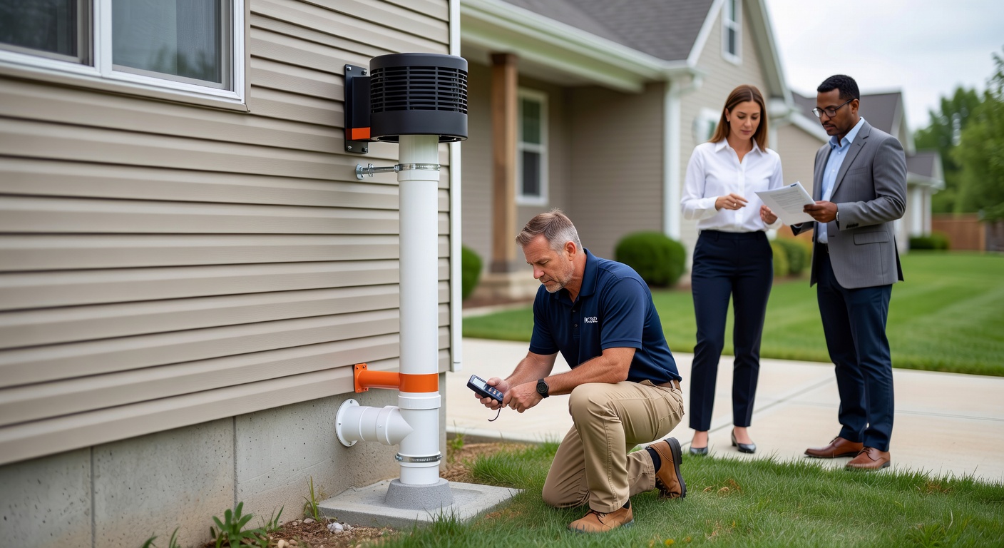 radon mitigation fan PVC pipe exterior home