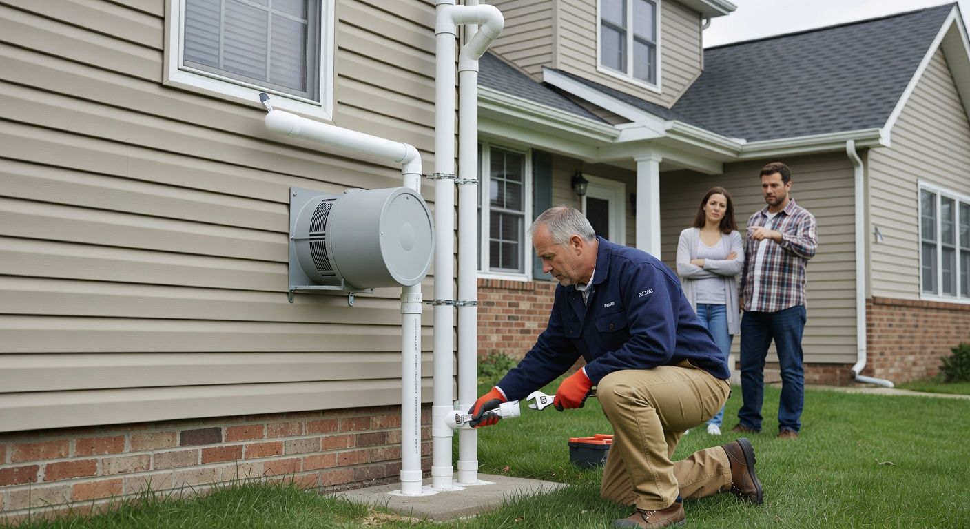 radon mitigation fan PVC pipe exterior installation residential