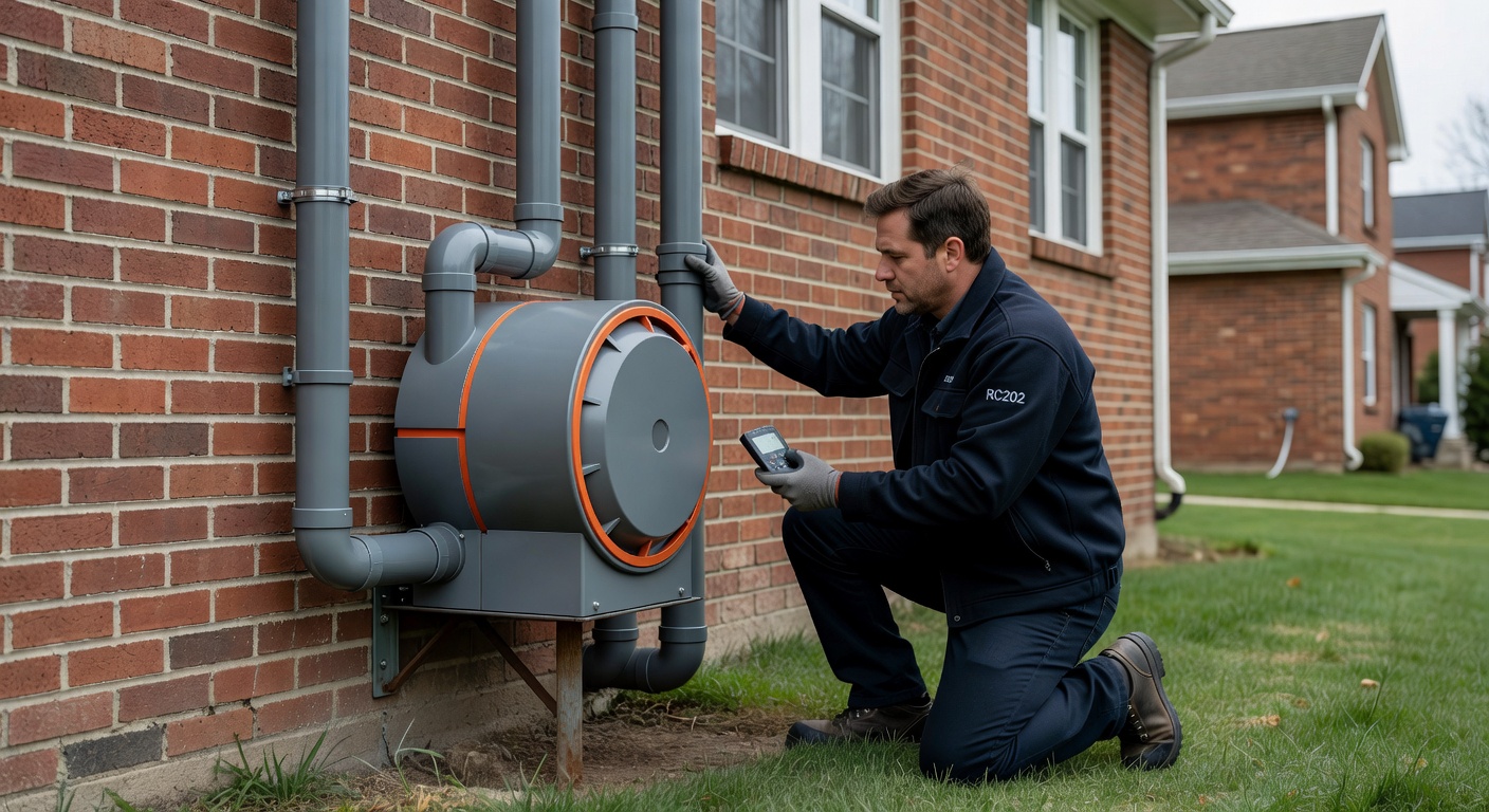 radon mitigation fan PVC pipe exterior Ohio home