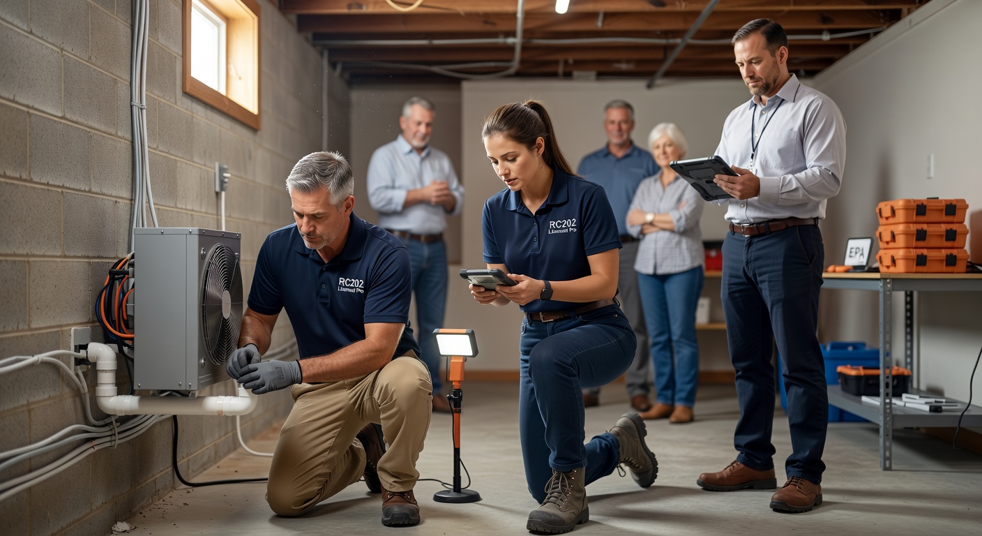 RC202 licensed pro reviewing radon mitigation pricing with an Ohio homeowner