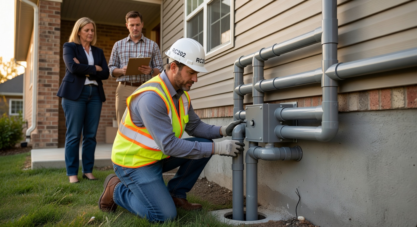 radon mitigation fan suction PVC pipe exterior home
