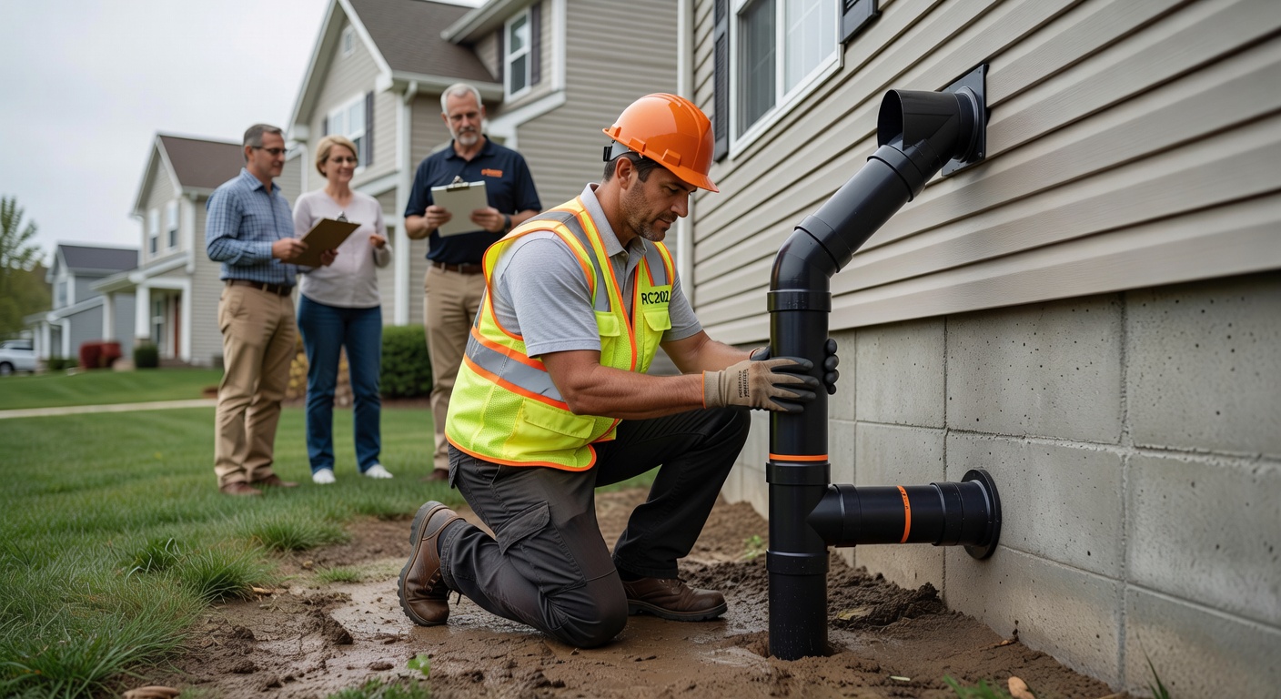 radon mitigation fan pipe exterior installation home