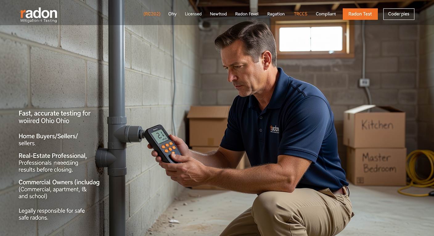 radon technician testing pCi meter Newton Falls Ohio