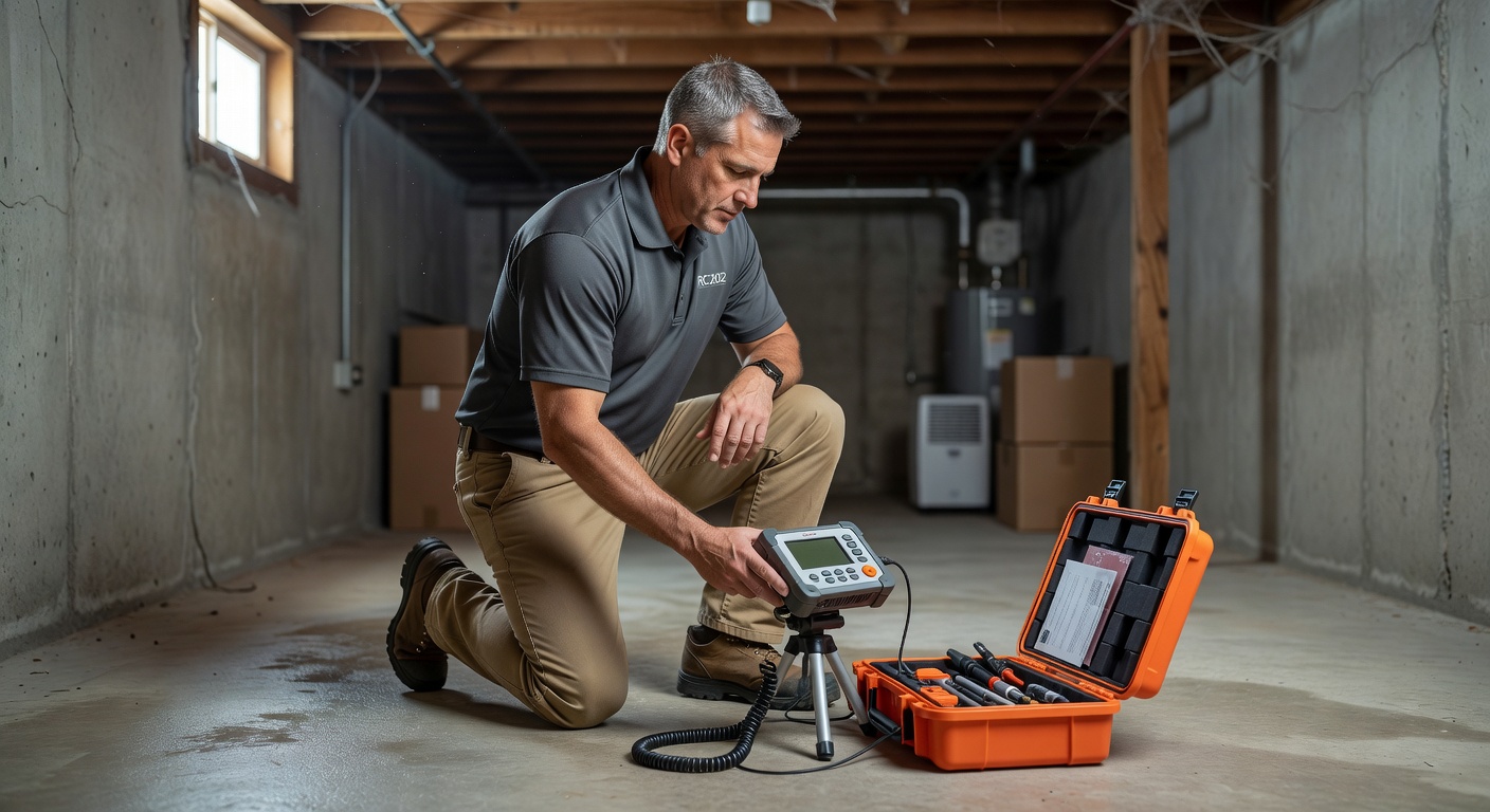 radon technician testing equipment Ohio basement