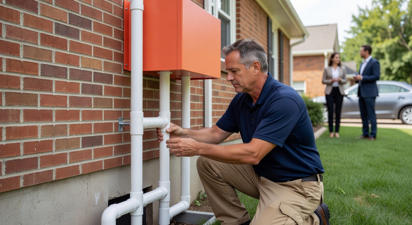 radon mitigation fan PVC pipe exterior home installation