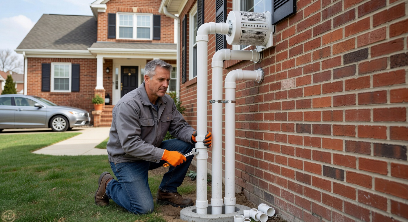 radon mitigation fan PVC pipe exterior install Ohio house