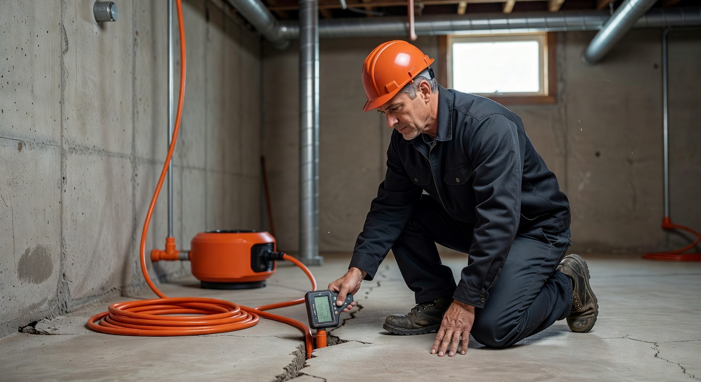 radon mitigation contractor inspecting foundation Ohio