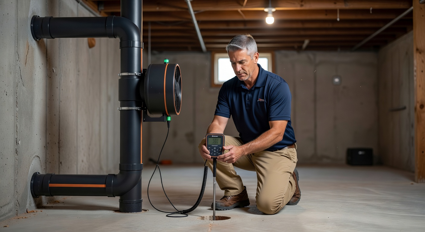professional radon technician testing equipment Ohio home