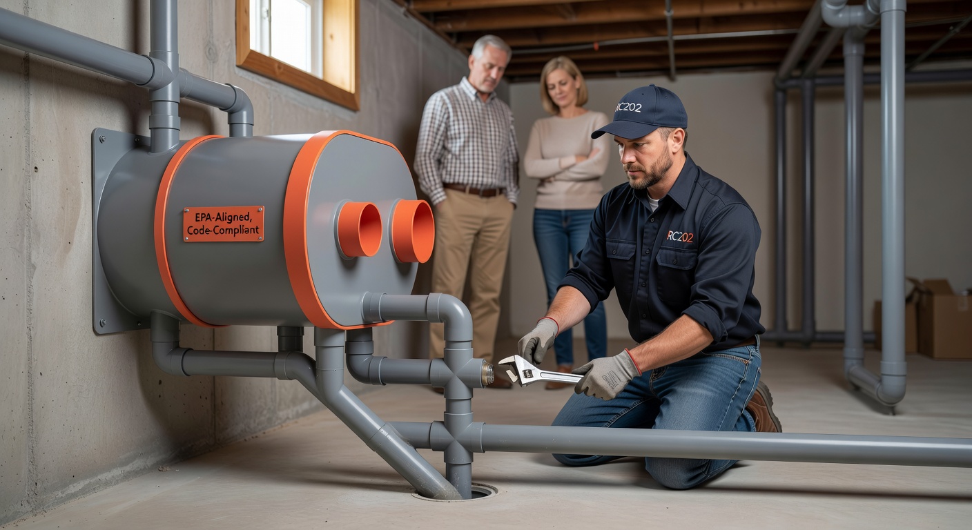 radon mitigation fan PVC pipe basement system