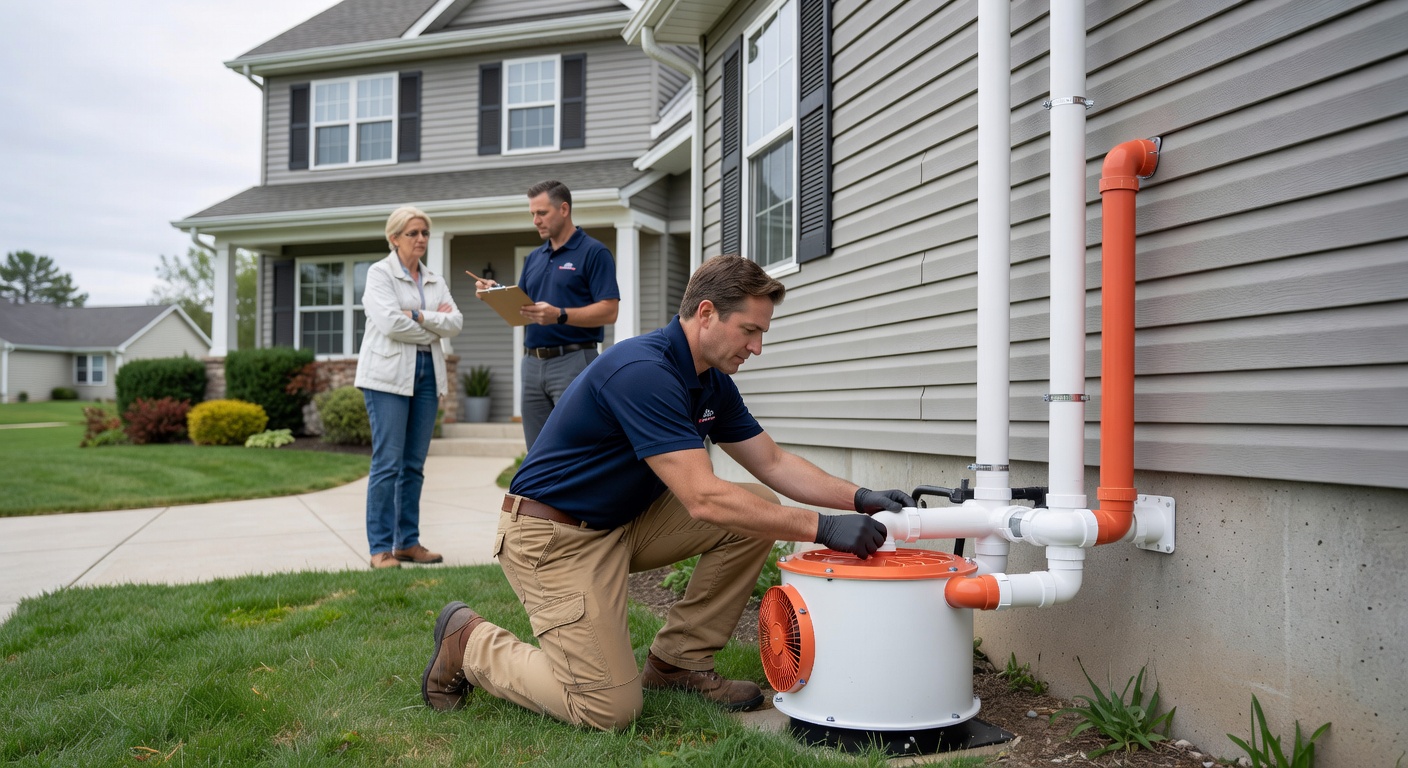 radon mitigation fan PVC pipe exterior installation home
