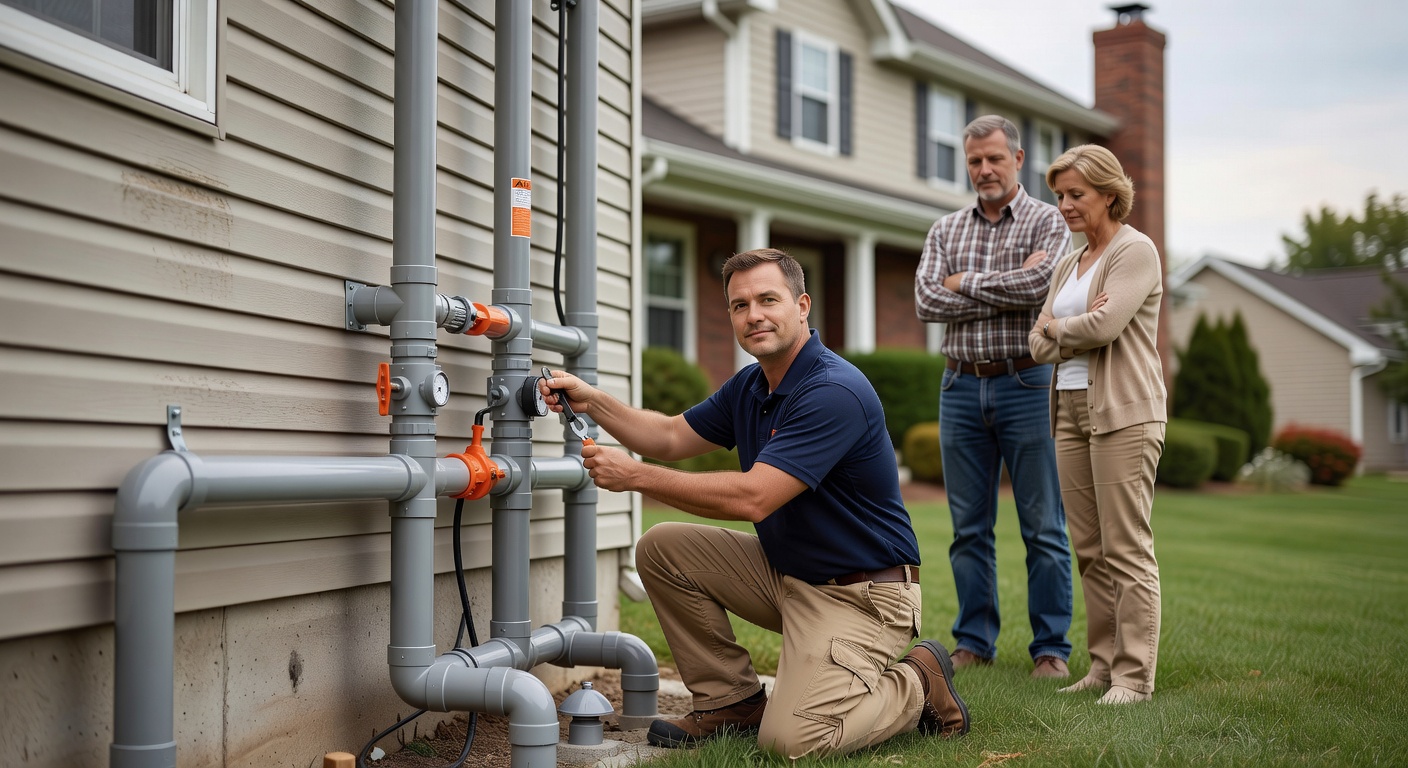radon mitigation system PVC pipe exterior Ohio home