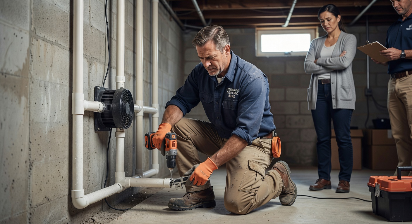 licensed radon mitigation technician installing system Ohio basement