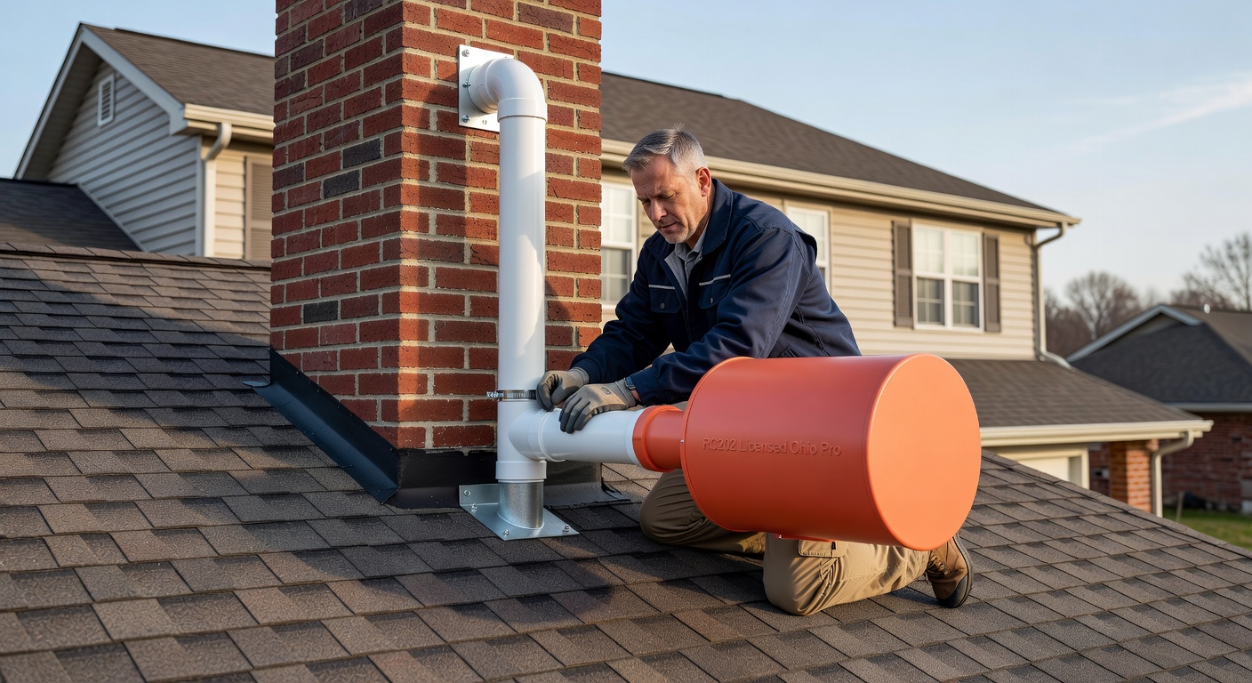 radon fan exhaust pipe roof exterior installation