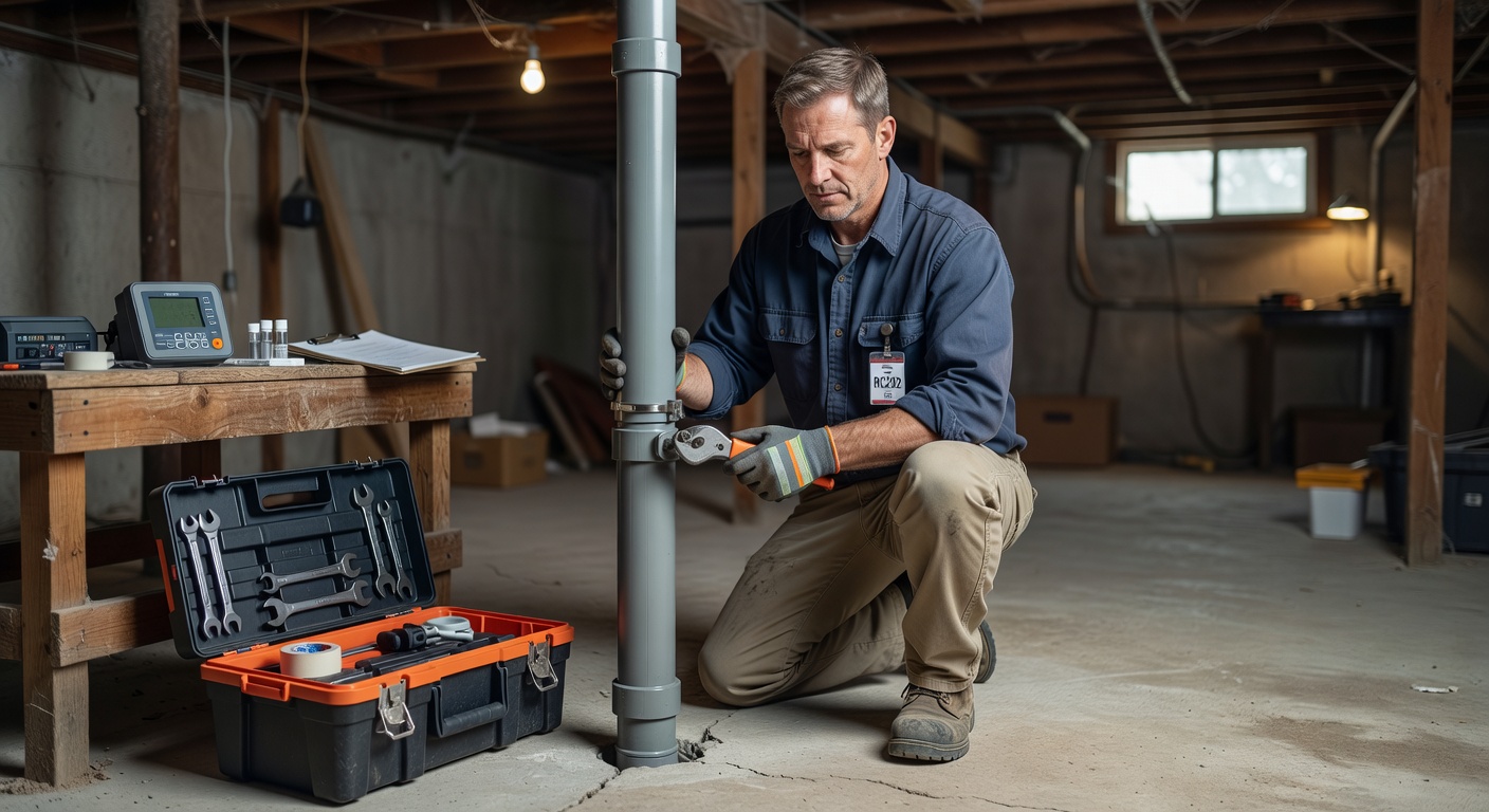 licensed radon mitigation contractor Ohio installing PVC pipe