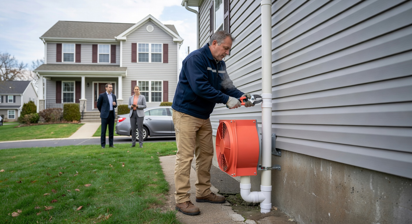 radon mitigation fan pipe exterior installation