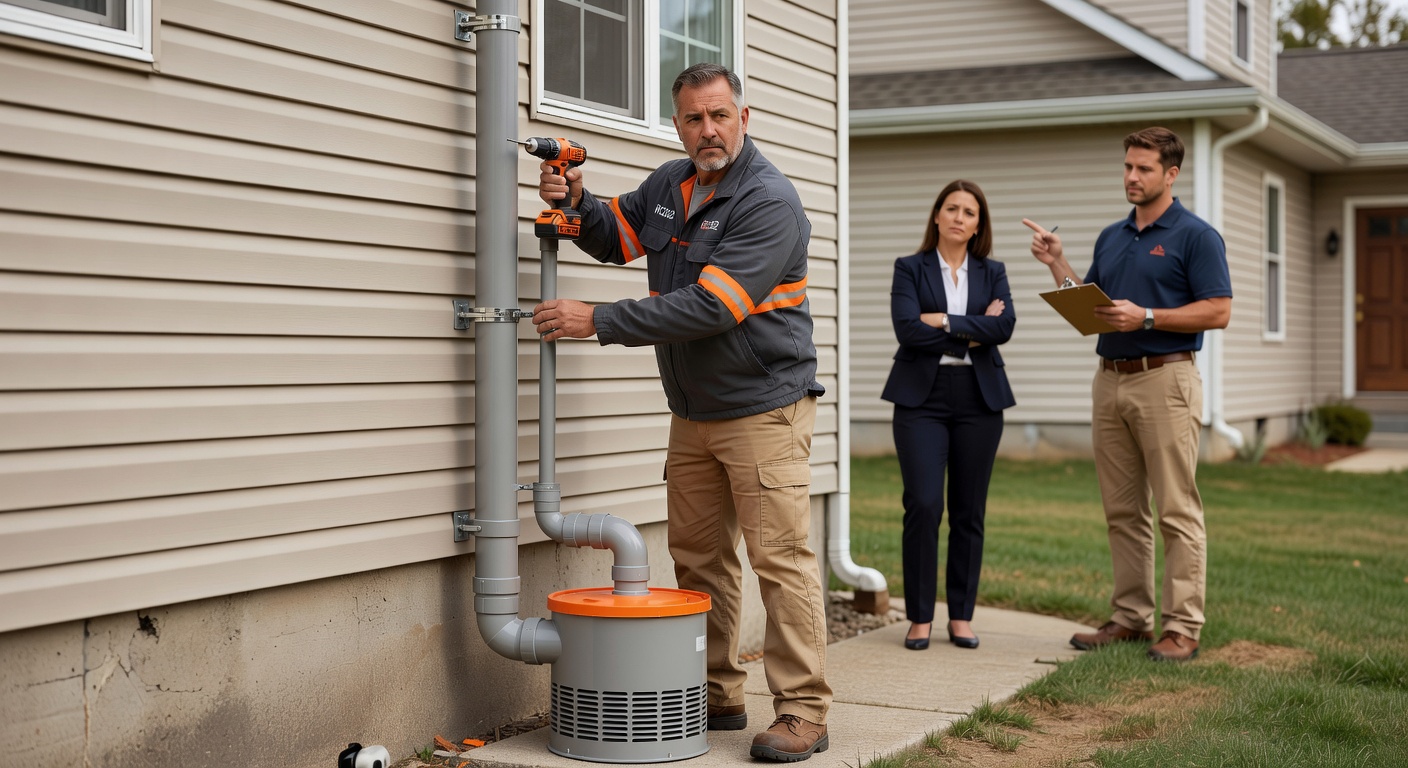 radon mitigation fan PVC pipe exterior installation