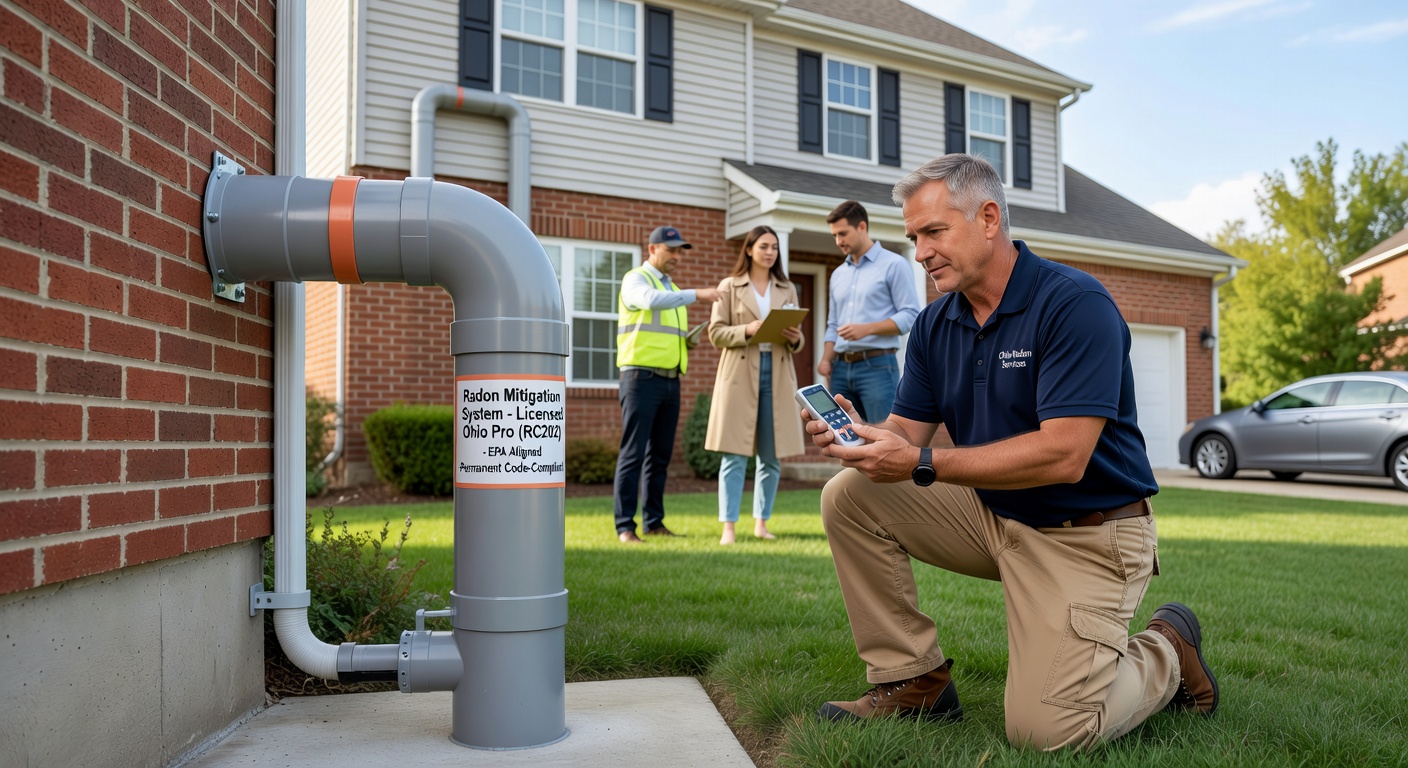 radon mitigation fan pipe exterior home Ohio