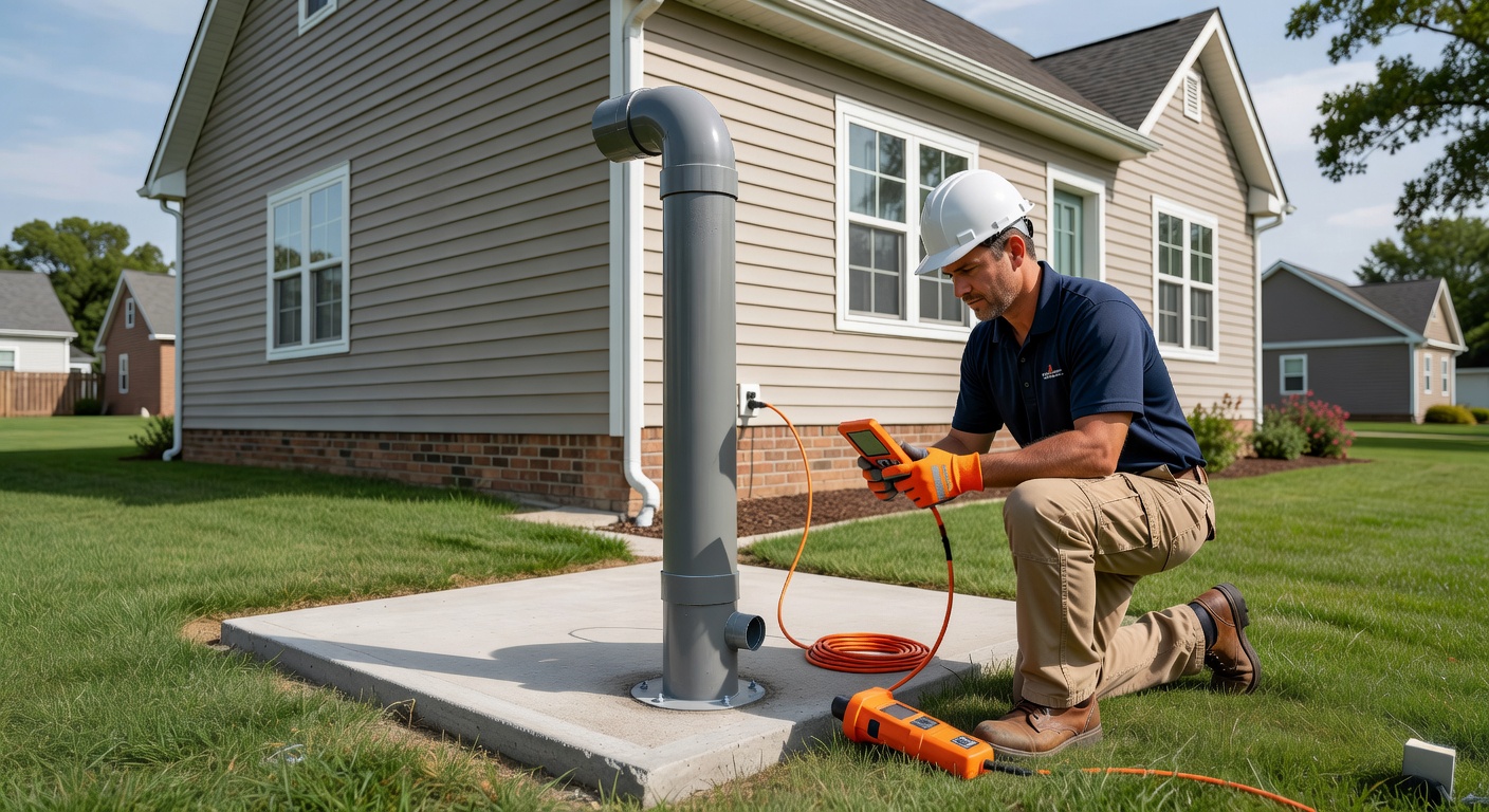 radon mitigation fan exhaust pipe exterior home
