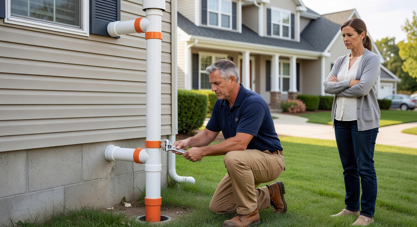 radon mitigation system PVC pipe installation Ohio home exterior