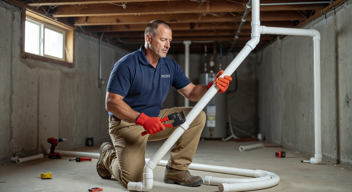 radon mitigation technician PVC pipe installation