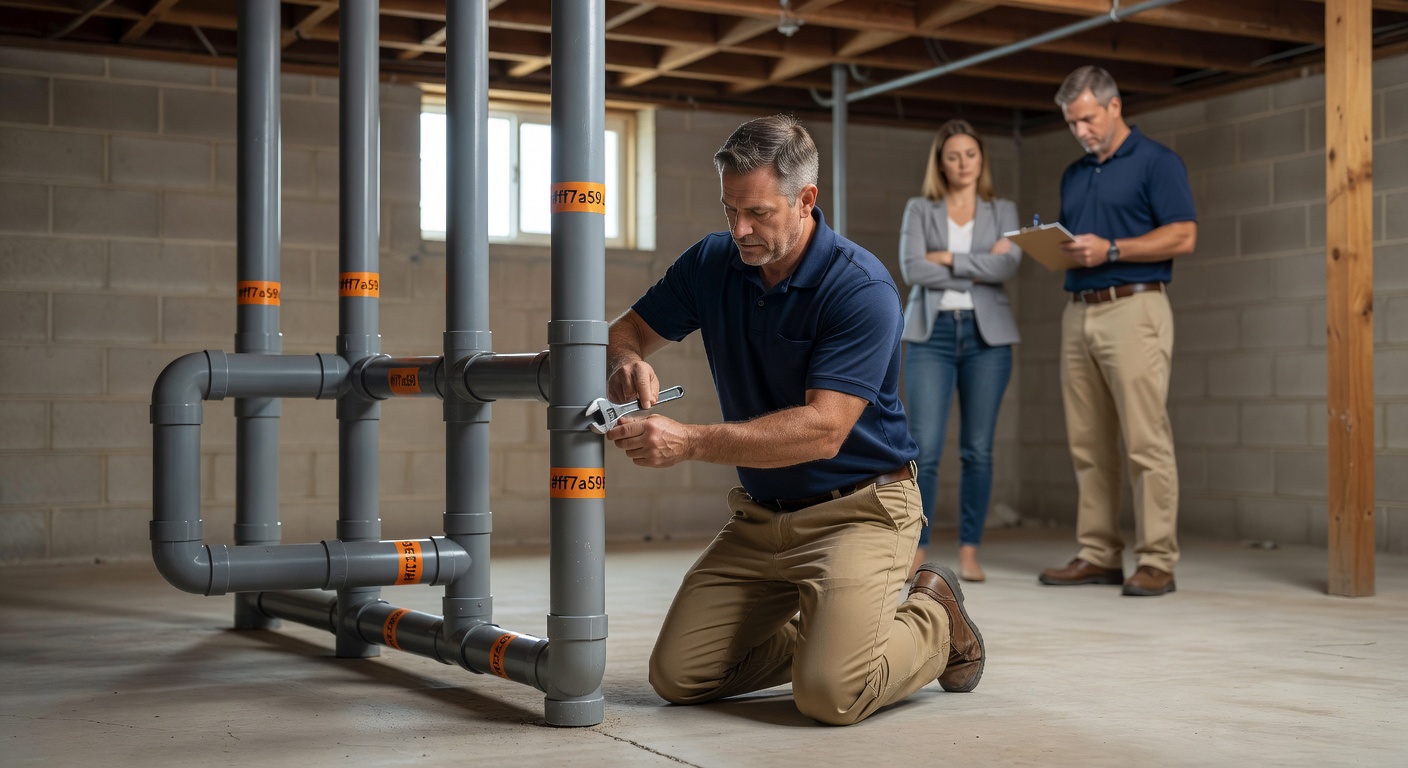 radon mitigation system PVC pipe basement installation