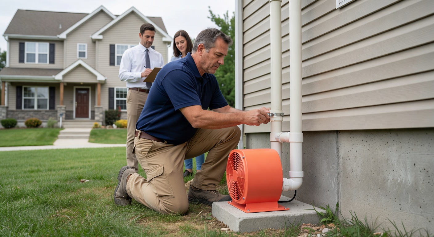 radon fan PVC pipe exterior home installation