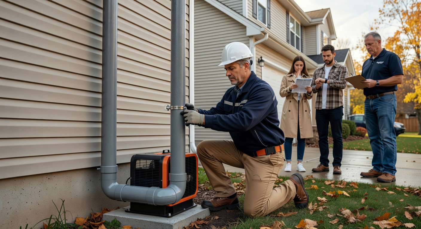 radon mitigation fan pipe exterior home Ohio