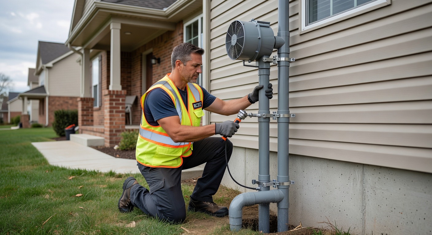 radon mitigation fan PVC pipe exterior installation