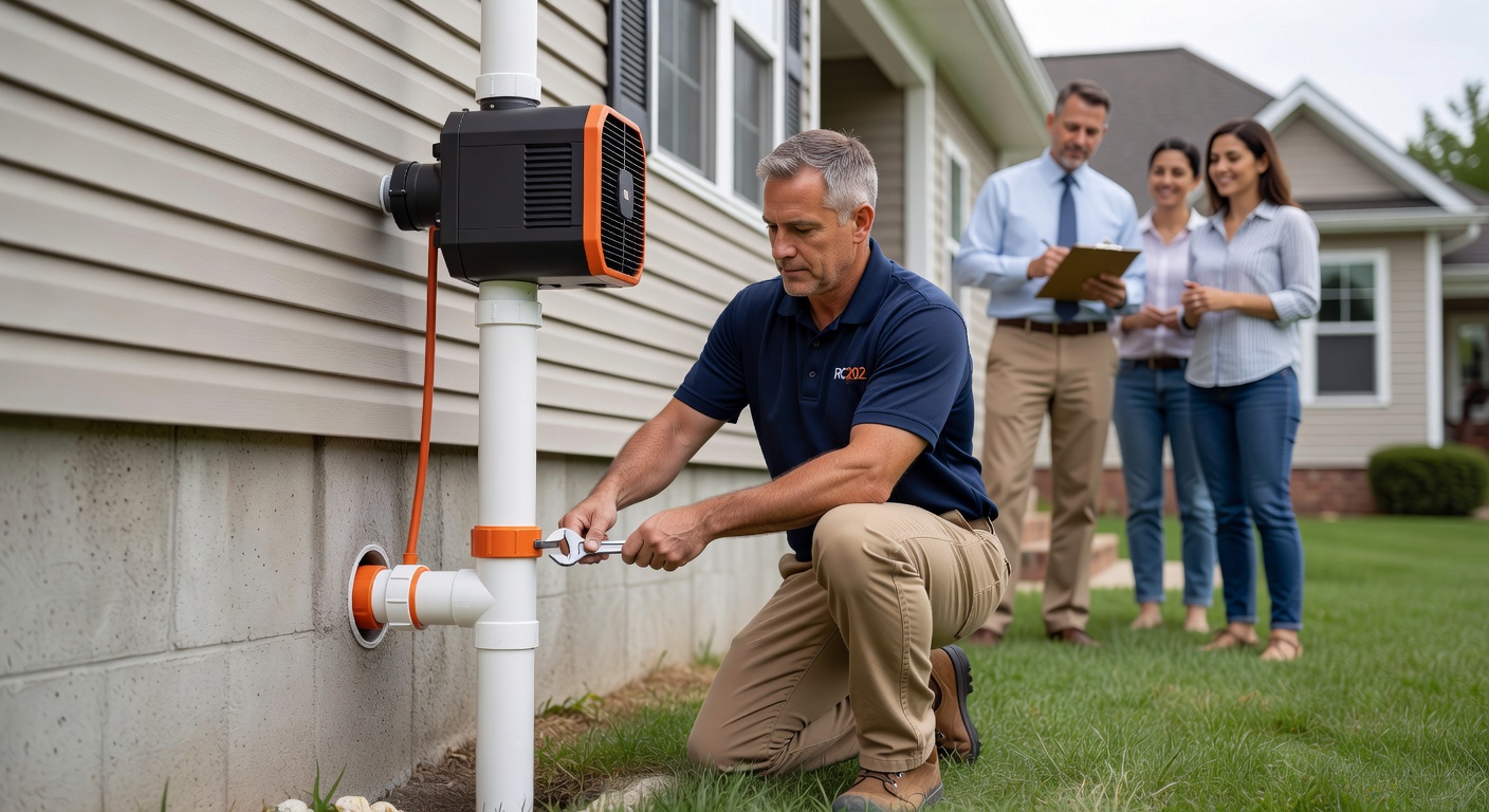 radon mitigation fan PVC pipe exterior home installation