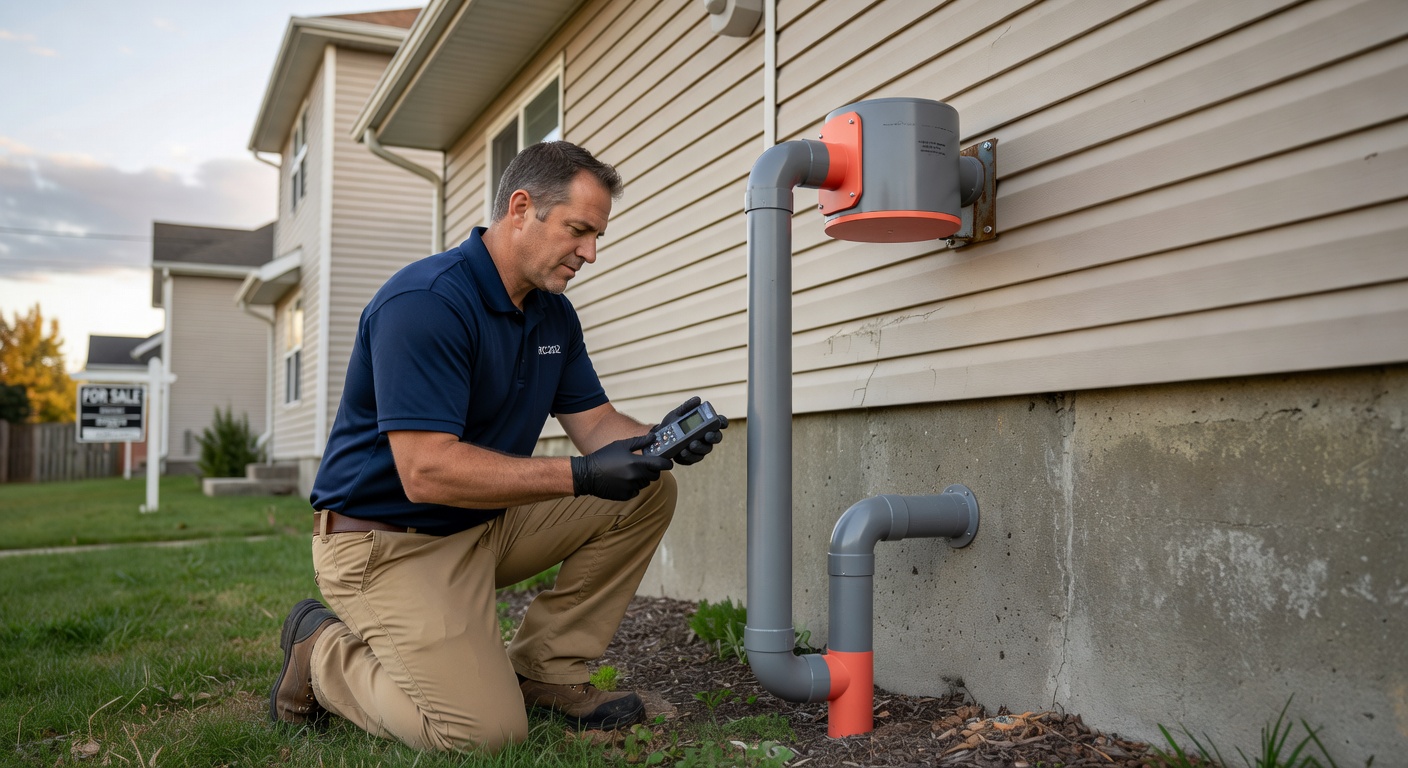radon mitigation fan PVC pipe exterior home installation