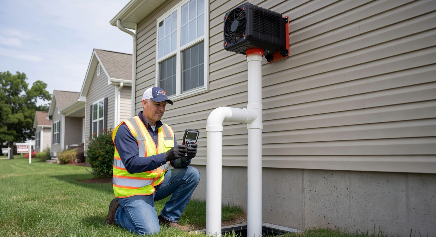 radon mitigation pipe and fan exterior installation residential