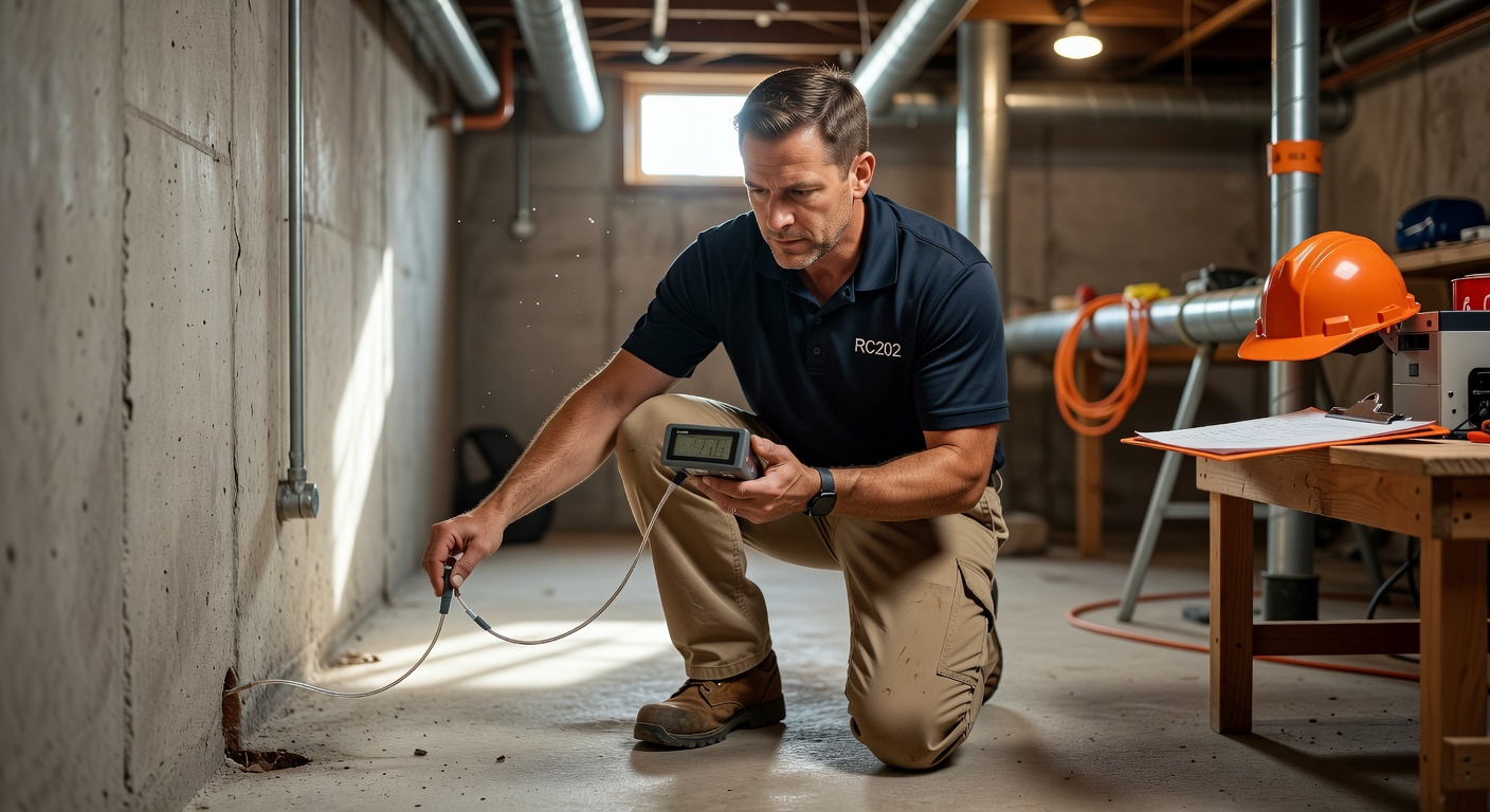 licensed radon technician inspecting basement Ohio home