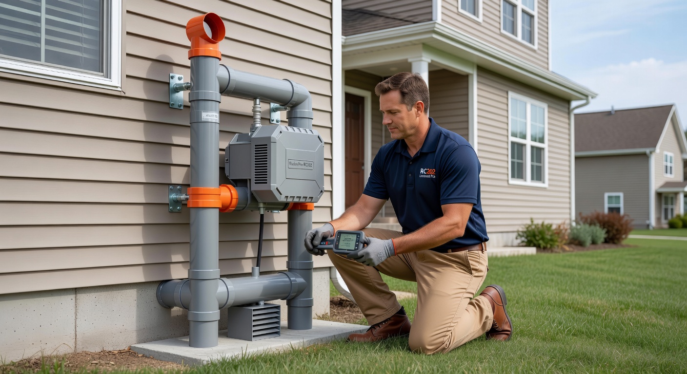 radon fan PVC pipe mitigation system exterior house