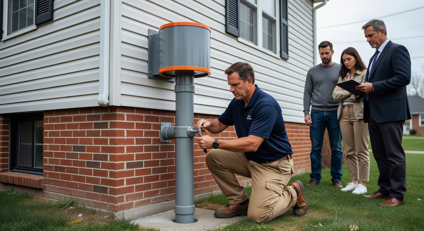 radon mitigation pipe fan exterior installation home