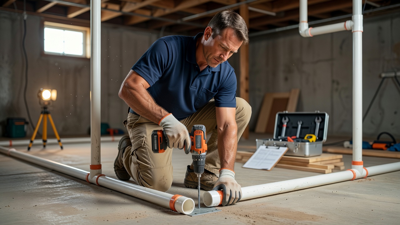 radon mitigation technician PVC pipe installation North Ridgeville Ohio