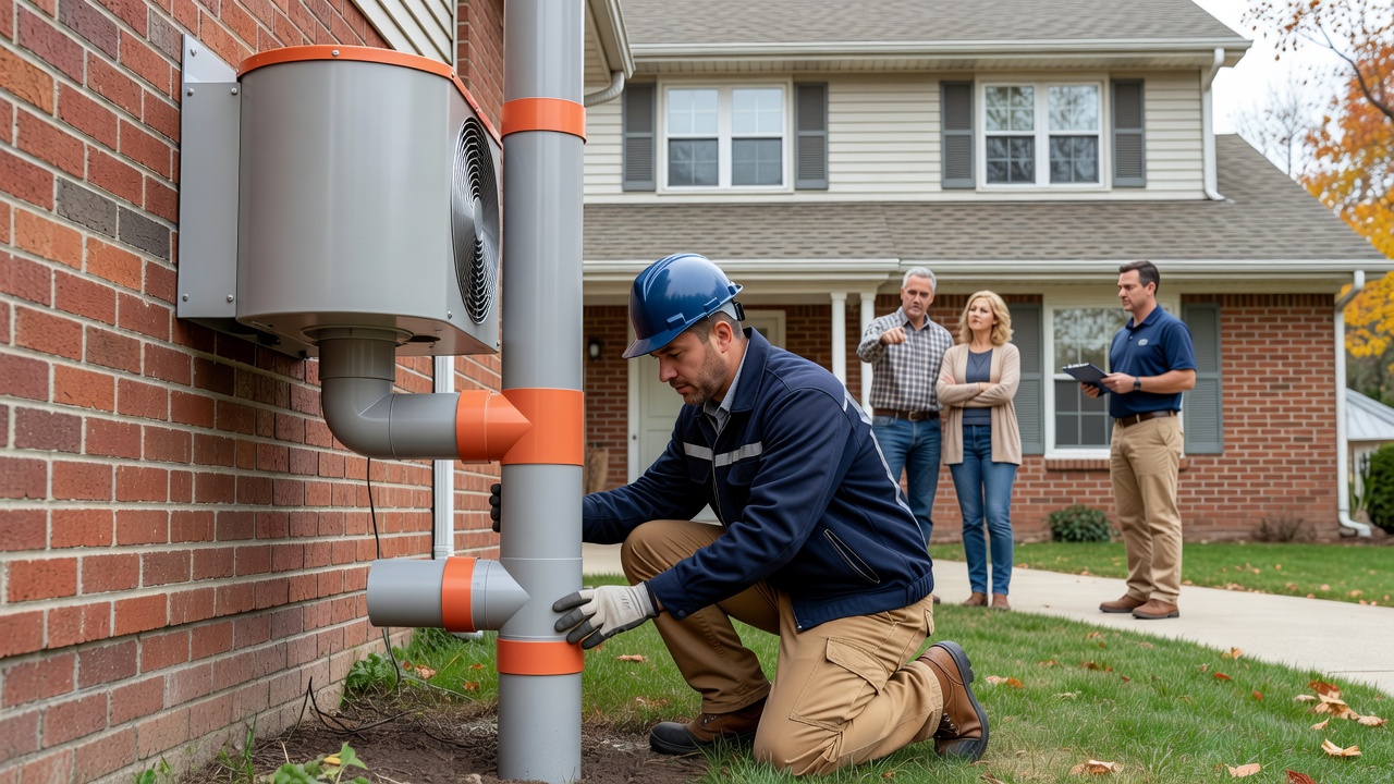radon mitigation fan exterior pipe house