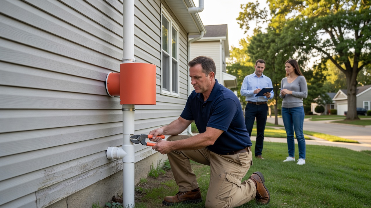 radon mitigation fan PVC pipe exterior installation