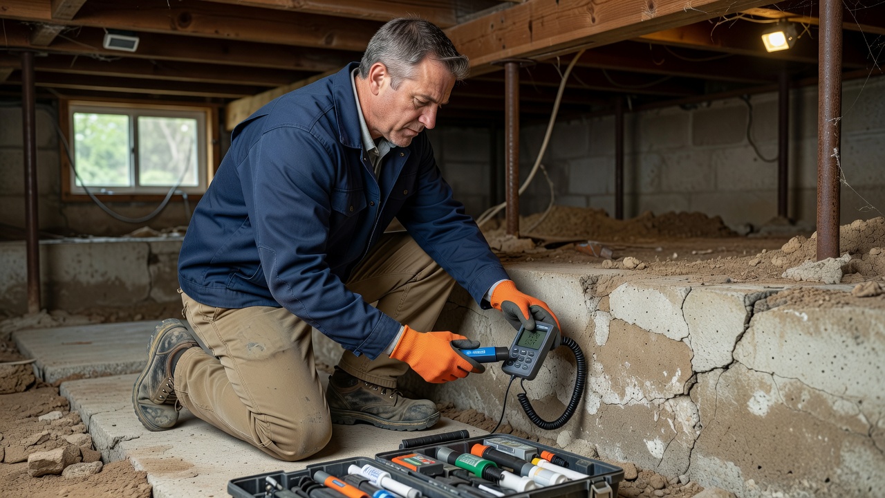 radon technician inspecting home foundation Ohio