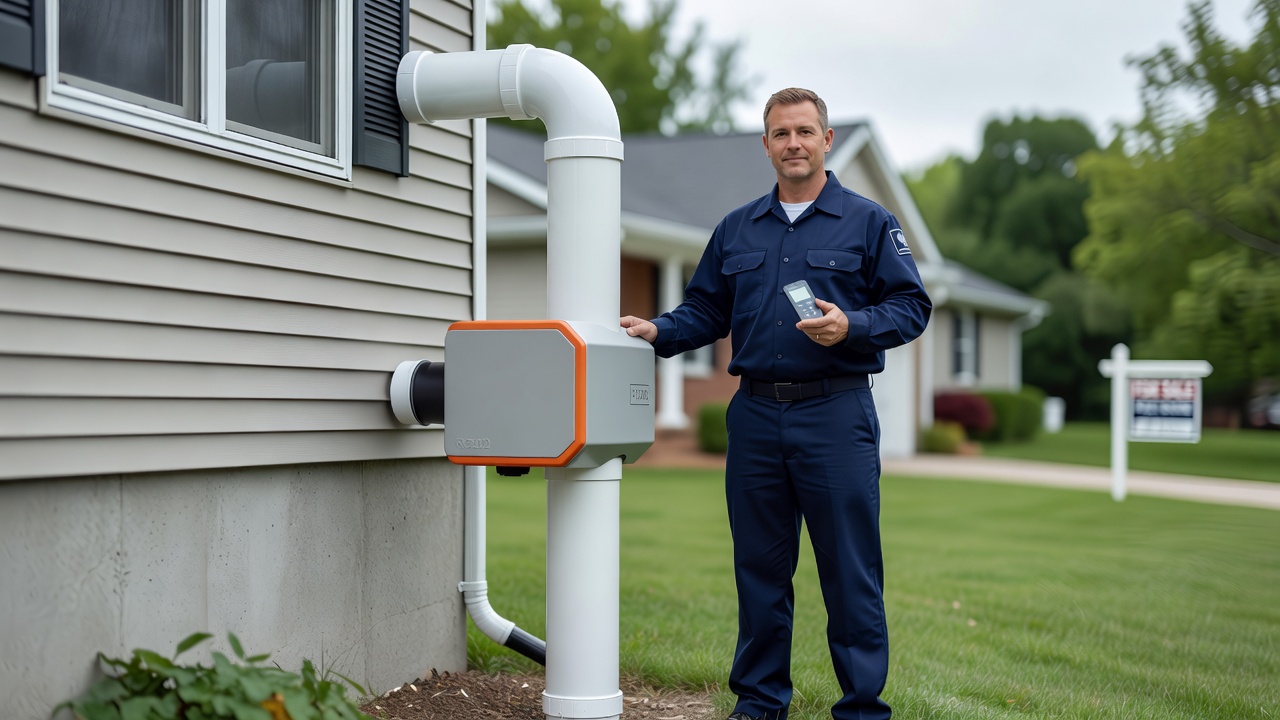 radon mitigation fan exterior pipe residential home