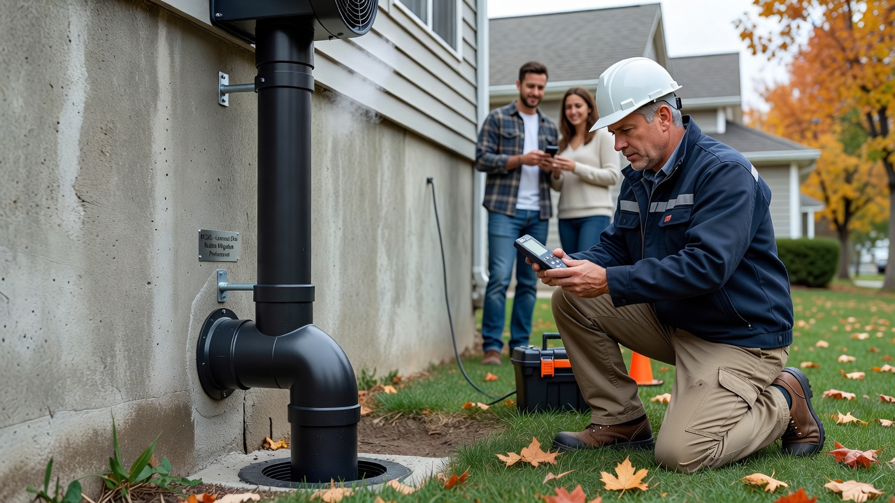 radon mitigation fan pipe exterior residential home