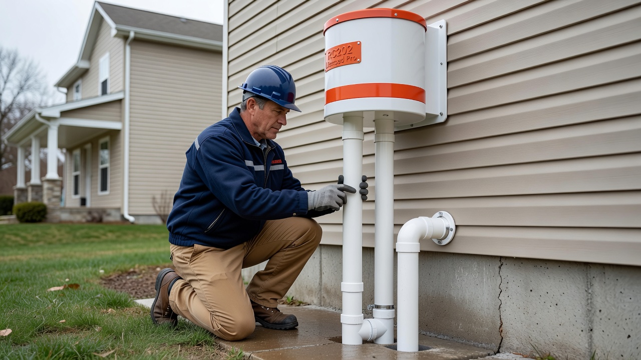 radon mitigation fan PVC pipe exterior installation