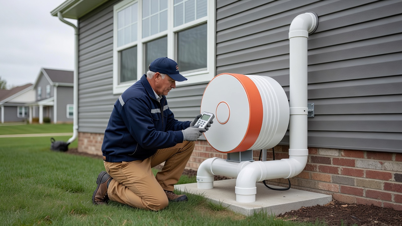radon mitigation fan PVC pipe exterior house