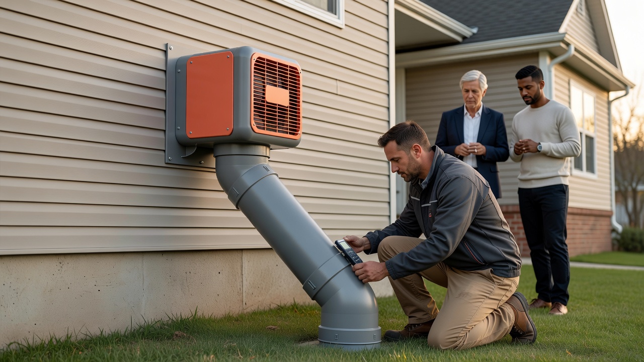 radon mitigation fan exhaust pipe exterior home